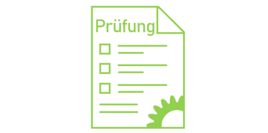 Prüfungsmeldung - unausgefülltes Prüfungspapier; Piktogrammdarstellung